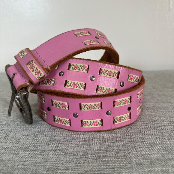 Vintage Bubblegum Pink Leather Belt with Ribbon Detail, M/L - Picture 1 of 7